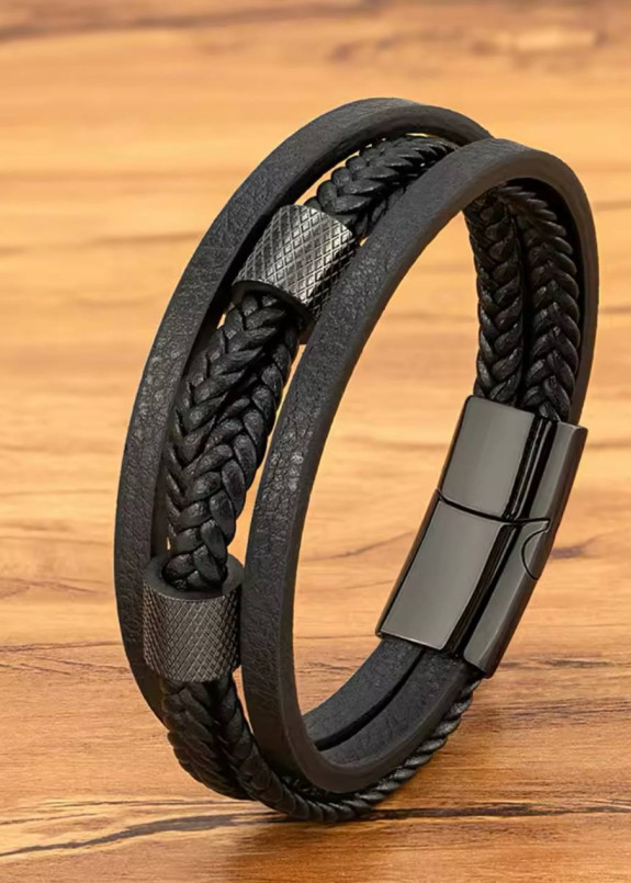 Стильний шкіряний браслет з металевими вставками MFStore Изображение Стильний шкіряний браслет з металевими вставками MFStore