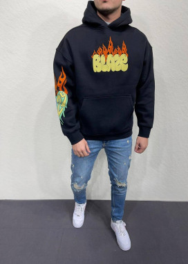 Худі оверсайз на флісі чорне з текстом і принтами MFStore Изображение Худі оверсайз на флісі чорне з текстом і принтами MFStore