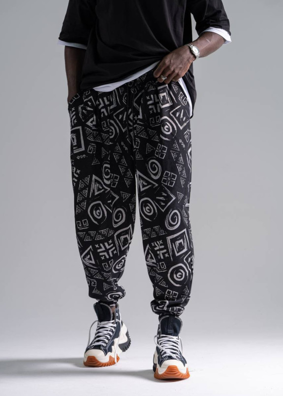 Штани вільного крою з малюнками на манжеті чорні MFStore Изображение Штани вільного крою з малюнками на манжеті чорні MFStore