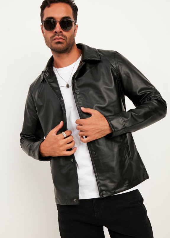 Куртка з екошкіри на кнопках чорна MFStore Изображение Куртка з екошкіри на кнопках чорна MFStore