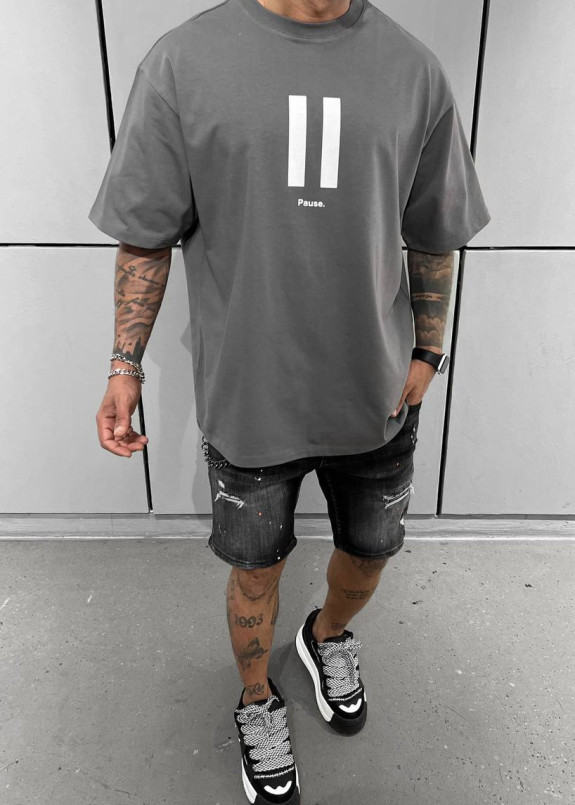 Футболка оверсайз з принтом pause сіра MFStore Изображение Футболка оверсайз з принтом pause сіра MFStore