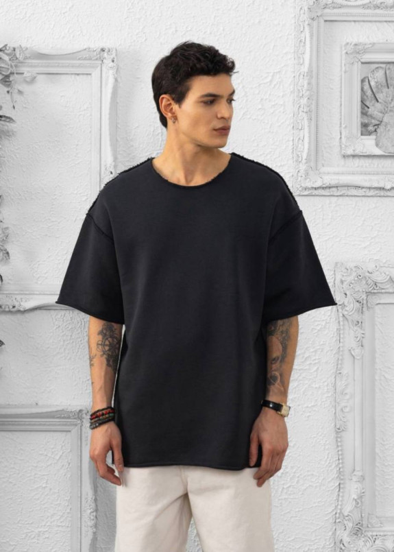 Футболка оверсайз з необробленими кроями чорна MFStore Изображение Футболка оверсайз з необробленими кроями чорна MFStore