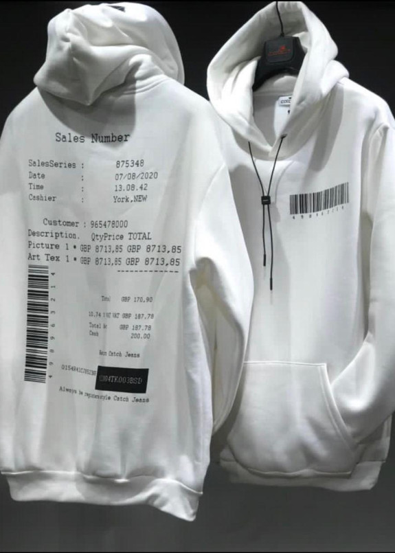 Худи белое с принтом штрих кода MFStore Изображение Худи белое с принтом штрих кода MFStore