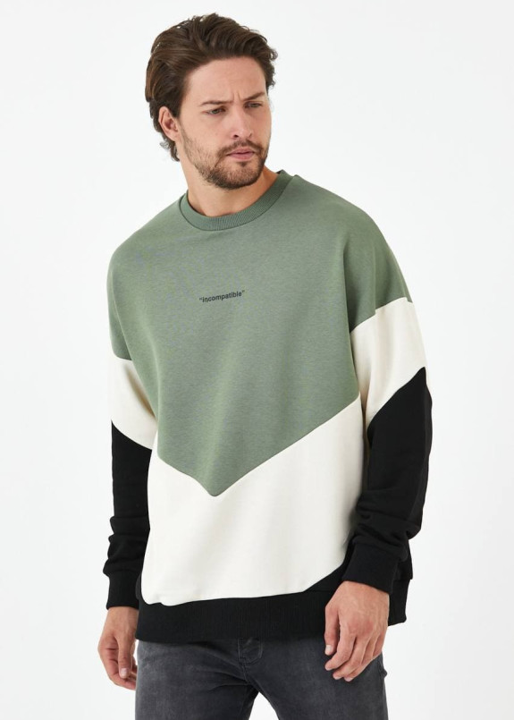 Кофта оверсайз мужская трехцветный хаки MFStore Изображение Кофта оверсайз мужская трехцветный хаки MFStore