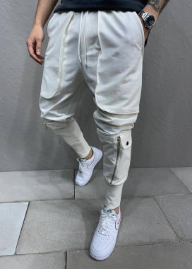 Штани білі спортивні з накладними кишенями MFStore Изображение Штани білі спортивні з накладними кишенями MFStore