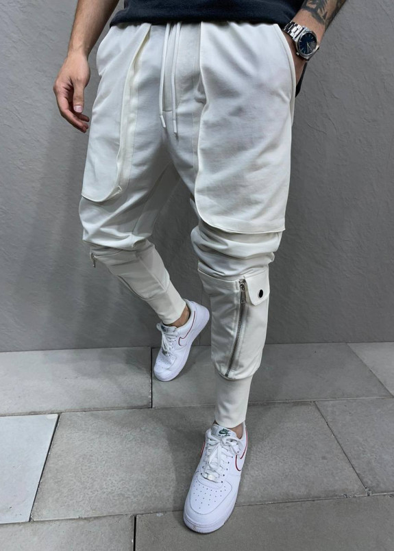 Штани білі спортивні з накладними кишенями MFStore Изображение Штани білі спортивні з накладними кишенями MFStore
