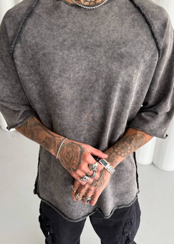 Футболка оверсайз виварена з необробленими кроями сіра темна MFStore Изображение Футболка оверсайз виварена з необробленими кроями сіра темна MFStore