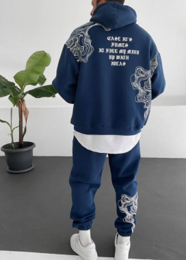 Костюм оверсайз с текстом і принтами на флісі синій MFStore Изображение Костюм оверсайз с текстом і принтами на флісі синій MFStore