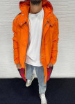 Изображение Парка мужская с клетчатой вставкой снизу и капюшоном оранжевая MFStore