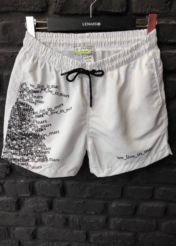 Шорты плавательные мужские c текстом белые Mfstore Изображение Шорты плавательные мужские c текстом белые Mfstore