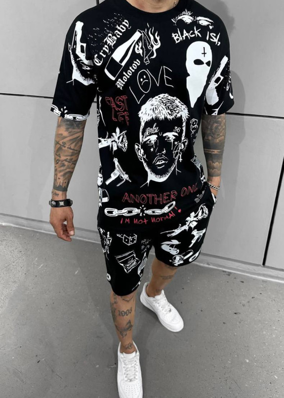 Костюм оверсайз з текcтом і принтами another one чорний MFStore Изображение Костюм оверсайз з текcтом і принтами another one чорний MFStore