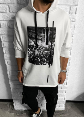 Худи белое с принтом крест на спине MFStore Изображение Худи белое с принтом крест на спине MFStore