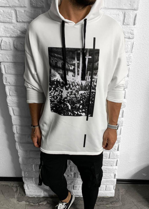 Худи белое с принтом крест на спине MFStore Изображение Худи белое с принтом крест на спине MFStore