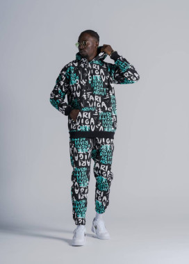 Костюм оверсайз з текcтом і принтами на флісі чорний MFStore Изображение Костюм оверсайз з текcтом і принтами на флісі чорний MFStore