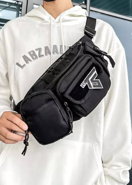 Вулична поясна сумка для чоловіків чорна MFStore Изображение Вулична поясна сумка для чоловіків чорна MFStore