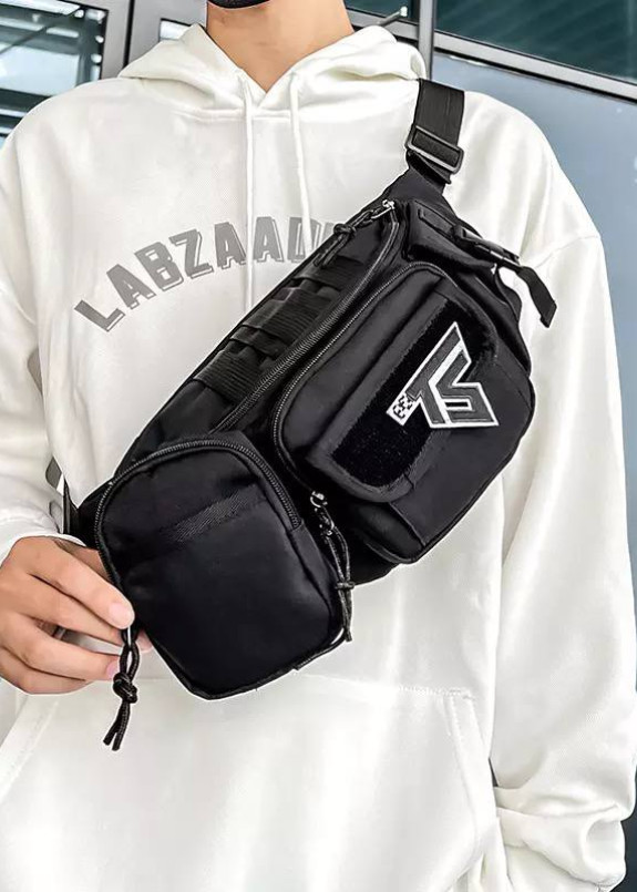 Вулична поясна сумка для чоловіків чорна MFStore Изображение Вулична поясна сумка для чоловіків чорна MFStore