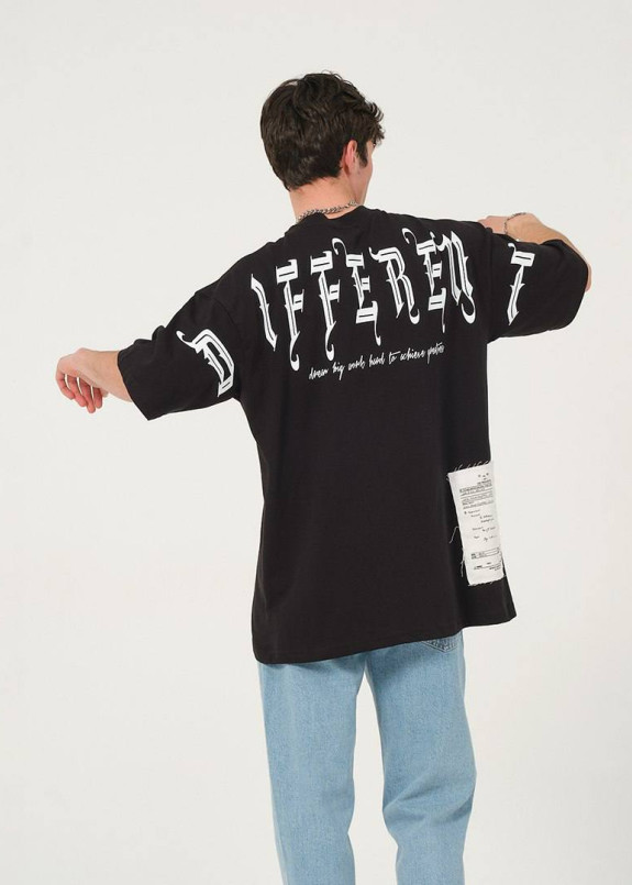 Оверсайз футболка з принтом і нашивкою на спині чорна MFStore Изображение Оверсайз футболка з принтом і нашивкою на спині чорна MFStore