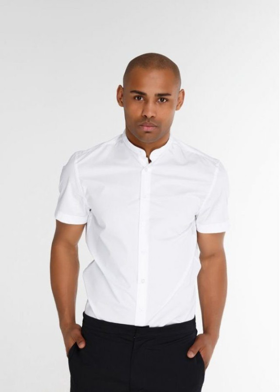 Рубашка мужская без воротника с коротким рукавом белая Black Limit Изображение Рубашка мужская без воротника с коротким рукавом белая Black Limit