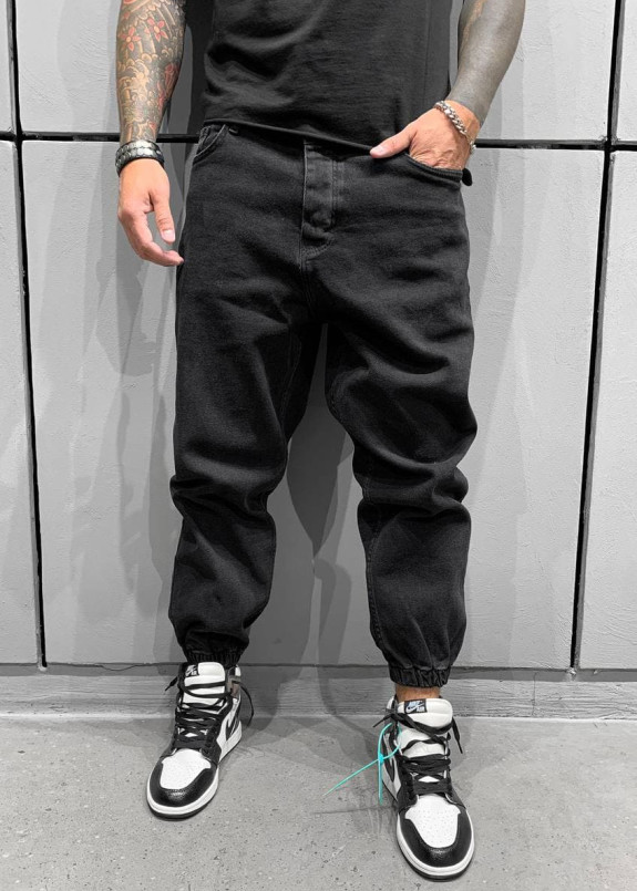 Джинсы широкие с манжетами-резинками черные MFStore Изображение Джинсы широкие с манжетами-резинками черные MFStore