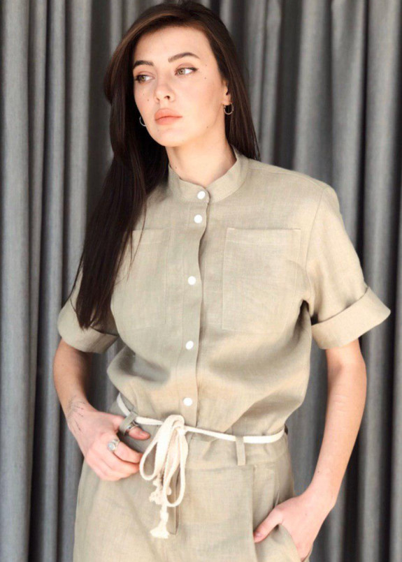 Льняной комбинезон свободного кроя Изображение Льняной комбинезон свободного кроя