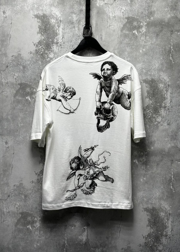 Футболка оверсайз з текстом і принтами angels біла MFStore Изображение Футболка оверсайз з текстом і принтами angels біла MFStore