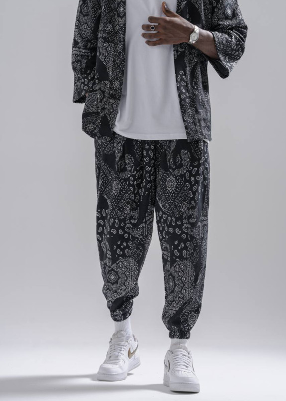 Модні штани вільного крою з лоскутами чорно-білі MFStore Изображение Модні штани вільного крою з лоскутами чорно-білі MFStore