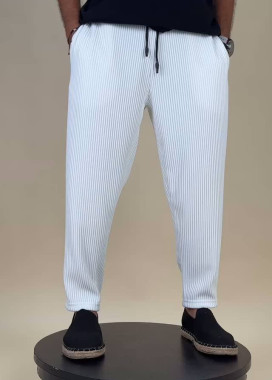 Штани вільного крою звужені білі в смужку MFStore Изображение Штани вільного крою звужені білі в смужку MFStore
