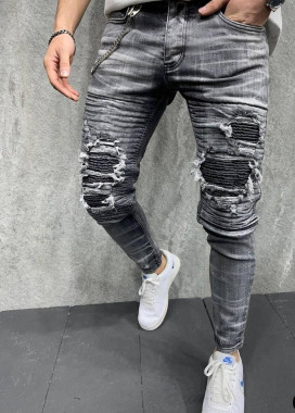 Джинсы узкие мужские с рифлеными коленями серые MFStore Изображение Джинсы узкие мужские с рифлеными коленями серые MFStore