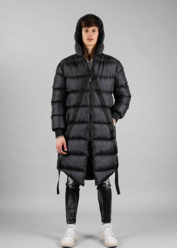 Мужская дизайнерская парка с лампасами черная MFStore Изображение Мужская дизайнерская парка с лампасами черная MFStore