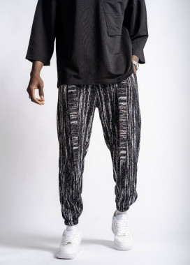 Штани вільного крою у смужку чорні-білі MFStore Изображение Штани вільного крою у смужку чорні-білі MFStore