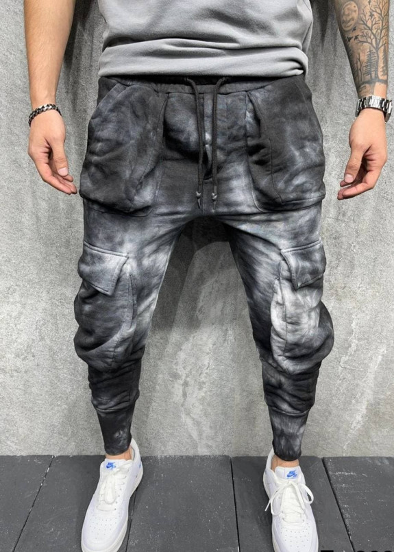 Штаны карго мужские с эффектом вареники черно-серые MFStore Изображение Штаны карго мужские с эффектом вареники черно-серые MFStore