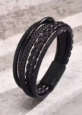 Плетений шкіряний багатошаровий браслет чорний MFStore Изображение Плетений шкіряний багатошаровий браслет чорний MFStore