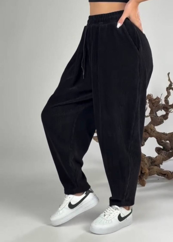 Стильні штани унісекс вільного крою велюрові чорні MFStore Изображение Стильні штани унісекс вільного крою велюрові чорні MFStore