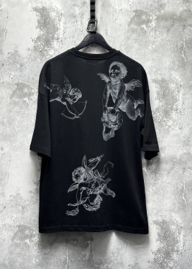 Футболка оверсайз з текстом і принтами angels чорна MFStore Изображение Футболка оверсайз з текстом і принтами angels чорна MFStore